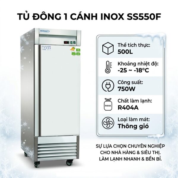 Tủ đông 1 cánh inox Coolmes SS550F