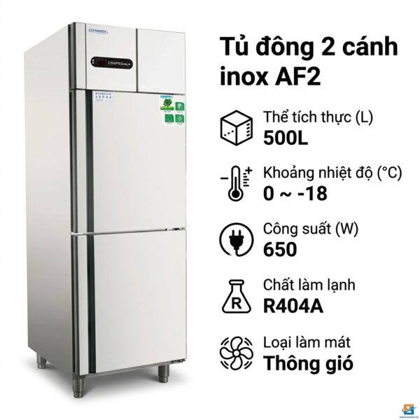 Tủ đông 2 cánh inox Coolmes AF2