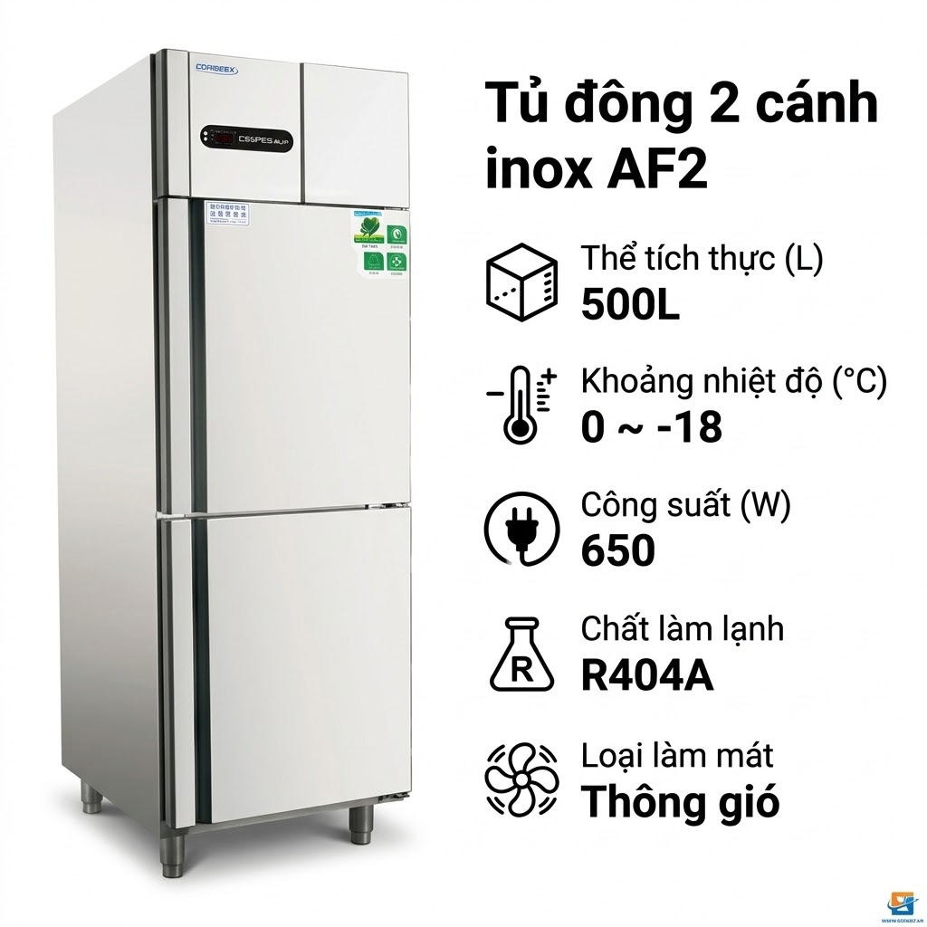 tu dong 2 canh AF2 Tủ đông 2 cánh inox Coolmes AF2