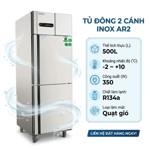 Tủ đông 2 cánh inox Coolmes AR2