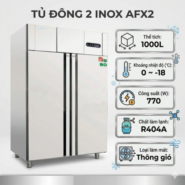 Tủ đông 2 cánh inox Coolmes AFX2