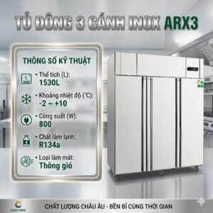 Tủ đông 3 cánh inox Coolmes ARX3