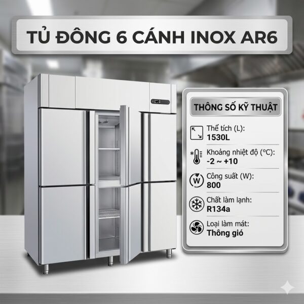 Tủ đông 6 cánh inox Coolmes AR6