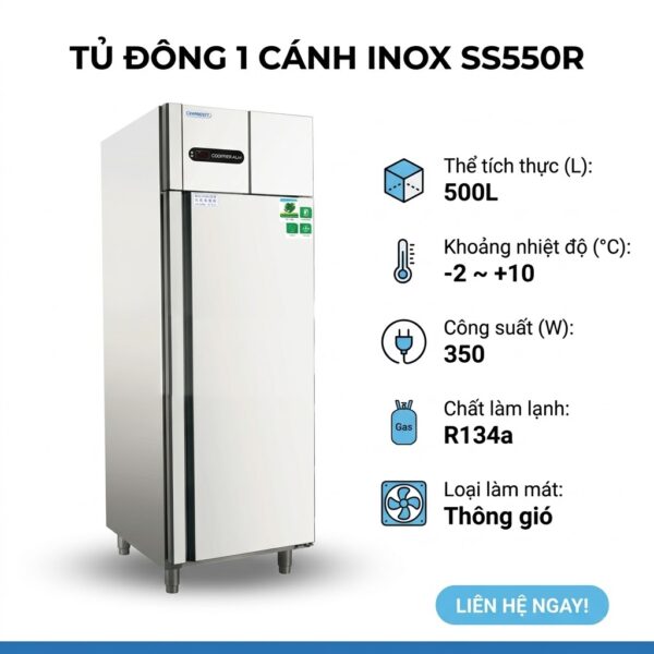 Tủ đông 1 cánh inox Coolmes SS550R