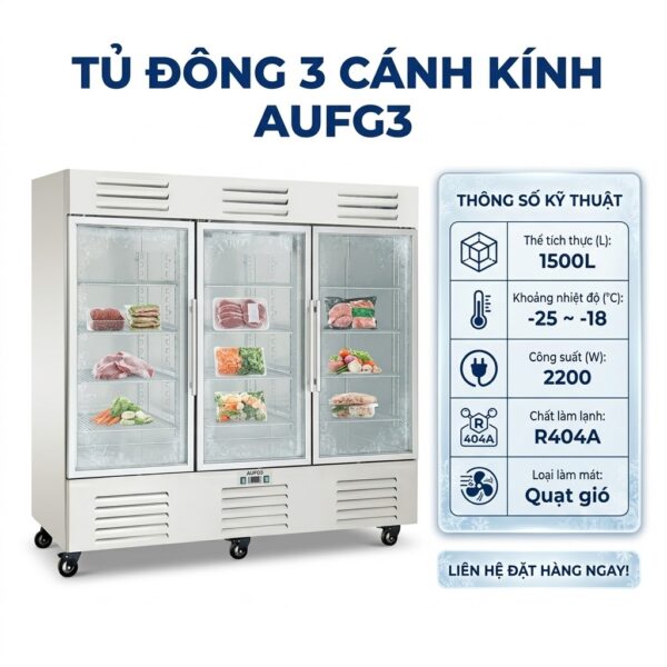 Tủ đông 3 cánh kính Coolmes AUFG3