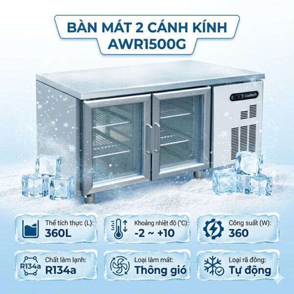bàn mát 2 cánh kính coolmes awr1500g