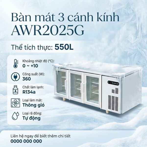 bàn mát 3 cánh kính coolmes awr2025g