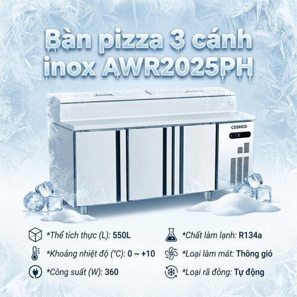 bàn pizza 3 cánh inox coolmes awr2025ph
