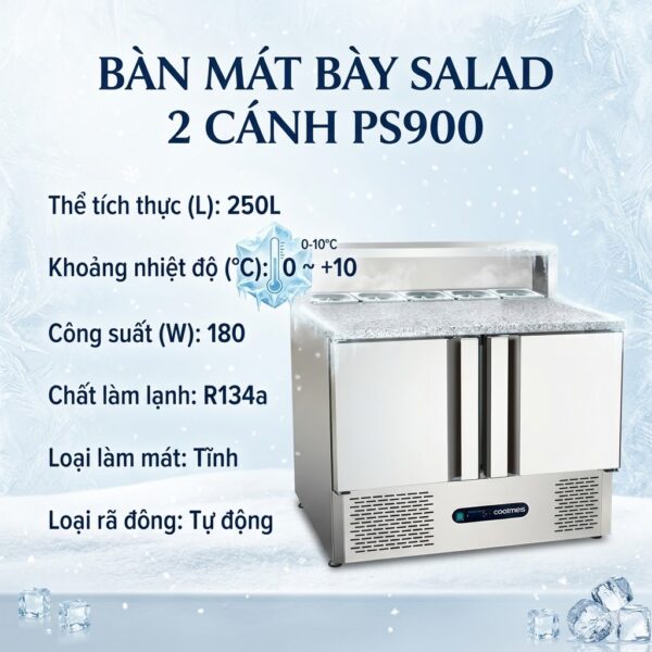 Bàn mát bày salad 2 cánh Coolmes PS900