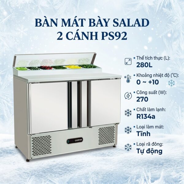 Bàn mát bày salad 2 cánh Coolmes PS92