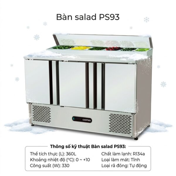 Bàn mát bày salad 3 cánh Coolmes PS93