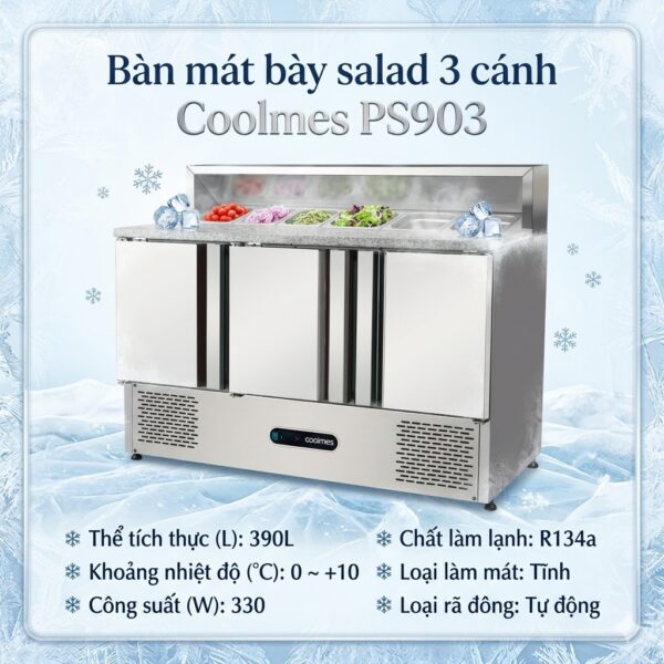 Bàn mát bày salad 3 cánh Coolmes PS903