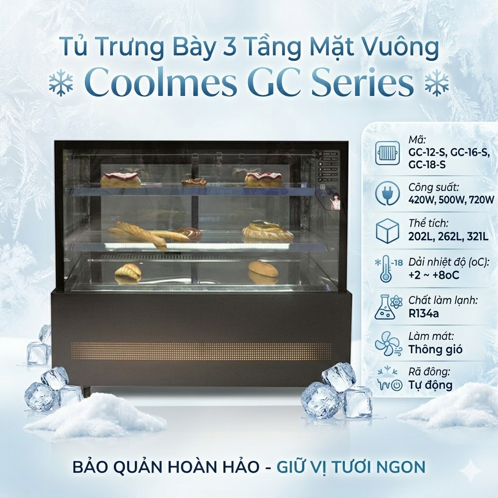 tủ trưng bày 3 tầng mặt vuông coolmes gc series tủ trưng bày 3 tầng mặt vuông coolmes gc series